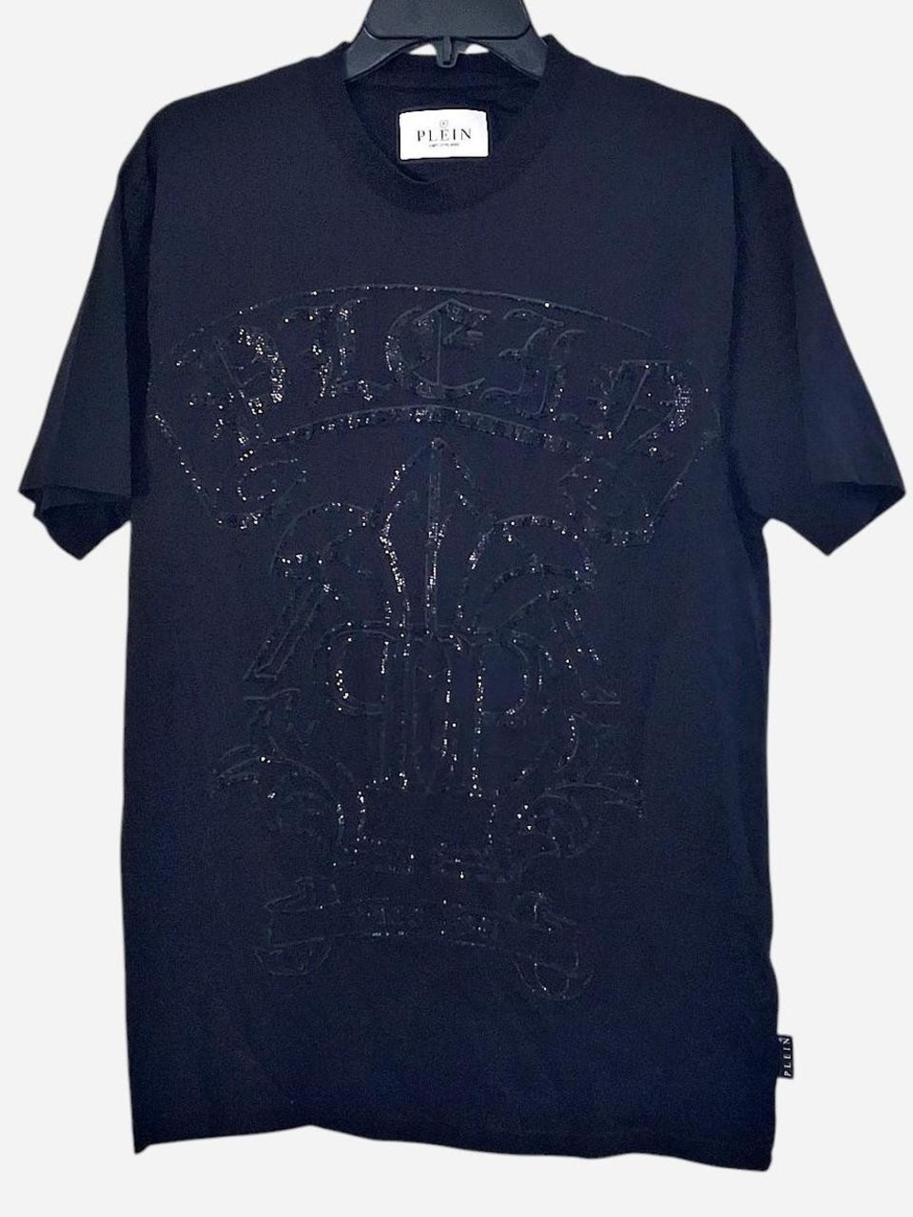 Philipp Plein Black Short-Sleeve Rhinestone Embossed Logo Tee Streetwear